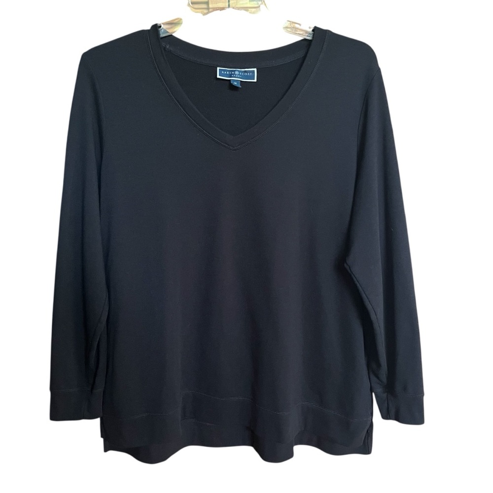Karen Scott Sport Black V-Neck Sweatshirt Sweater Size 1X
